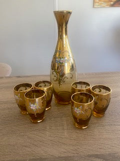 Vintage Mid-Century Italian Amber & Gold Liqueur Set