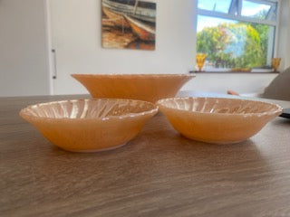 Vintage 1950s Fire-King "Peach Lustre" Swirl Dessert Set