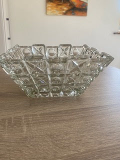 1930s Art Deco Libochovice Czech Square Geometric Pressed Glass Bowl
