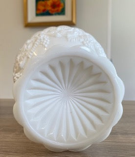 Vintage Mid-Century Milk Glass "Paneled Grape" Pedestal Compote Bowl