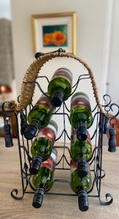 Vintage Wrought Iron 7-Bottle Wine Rack