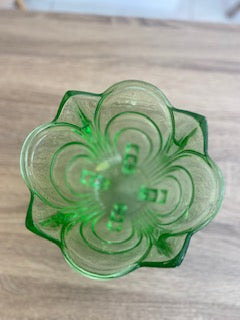 Vintage 1930s Art Deco Stolzle Green  Glass Vase