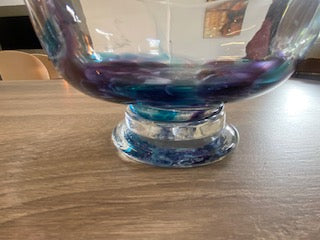 Large Vintage Jerpoint Glass Studio Blue-Amethyst Footed Centrepiece Bowl