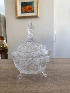 Vintage 24% Lead Crystal Bonbonniere with Frosted Rose Pattern