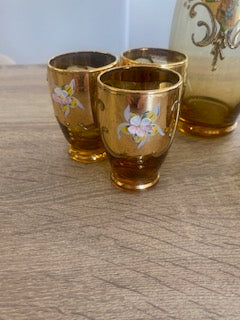 Vintage Mid-Century Italian Amber & Gold Liqueur Set