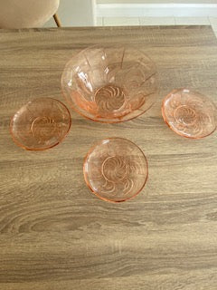 Vintage 1970s Arcoroc France "Rosaline" Pink Glass Dessert Set