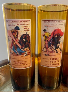 Vintage 1960s Spanish Bullfighting Amber Highball Glasses – Set of 4