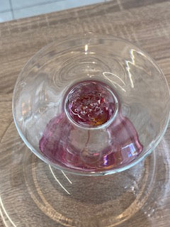 Vintage Jerpoint Glass Studio Hand-Blown Pedestal Bowl – Heather Pink Stem Accent