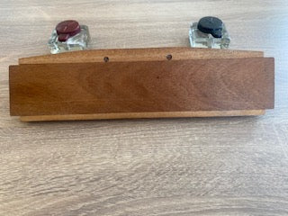 Antique 1930s Art Deco Wooden Desk Stand & Inkwells (A/F)