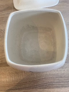 Vintage Mid-Century Modern Square Ceramic Cachepot Planter & Saucer