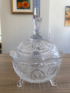 Vintage 24% Lead Crystal Bonbonniere with Frosted Rose Pattern