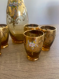 Vintage Mid-Century Italian Amber & Gold Liqueur Set