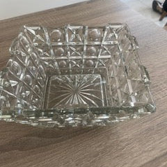 1930s Art Deco Libochovice Czech Square Geometric Pressed Glass Bowl