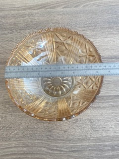 Circa 1930 Antique Marigold Carnival Glass Pinwheel & Fan Centerpiece Bowl