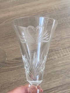 Waterford Crystal "Wedding Heirloom" Swans & Heart Toasting Flutes - Pair
