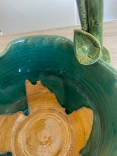 Vintage Majolica Style Frog & Lotus Leaf Basket Bowl