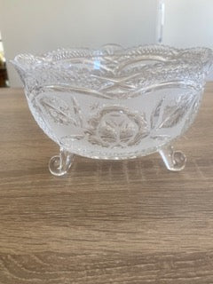 Vintage 24% Lead Crystal Bonbonniere with Frosted Rose Pattern