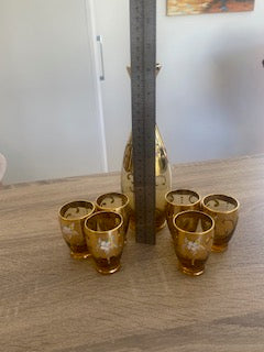 Vintage Mid-Century Italian Amber & Gold Liqueur Set