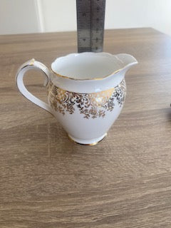 Vintage 1950s Roslyn China Gold Chintz Creamer & Sugar Set