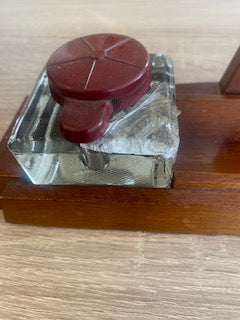 Antique 1930s Art Deco Wooden Desk Stand & Inkwells (A/F)