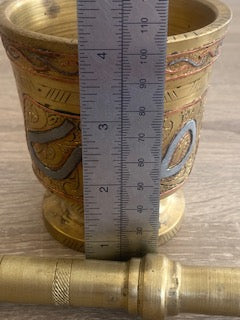 Vintage Hand-Etched Inlaid LNS Cairoware Mortar & Pestle
