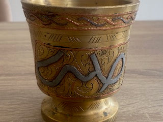 Vintage Hand-Etched Inlaid LNS Cairoware Mortar & Pestle