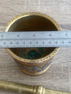 Vintage Hand-Etched Inlaid LNS Cairoware Mortar & Pestle
